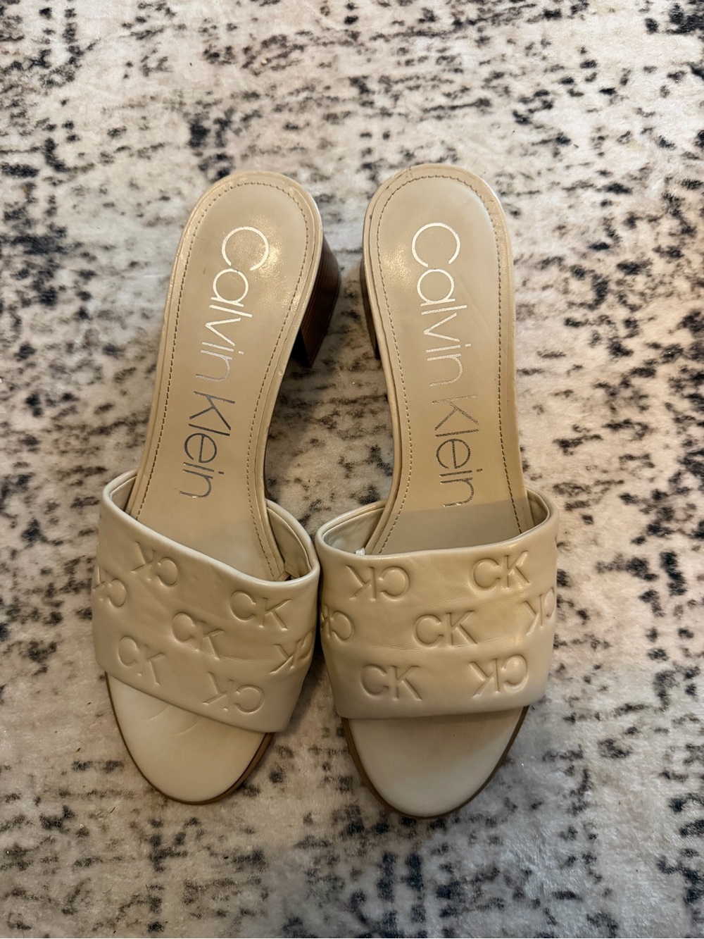 Calvin Klein Women's Nude Embossed CK Slide Mules